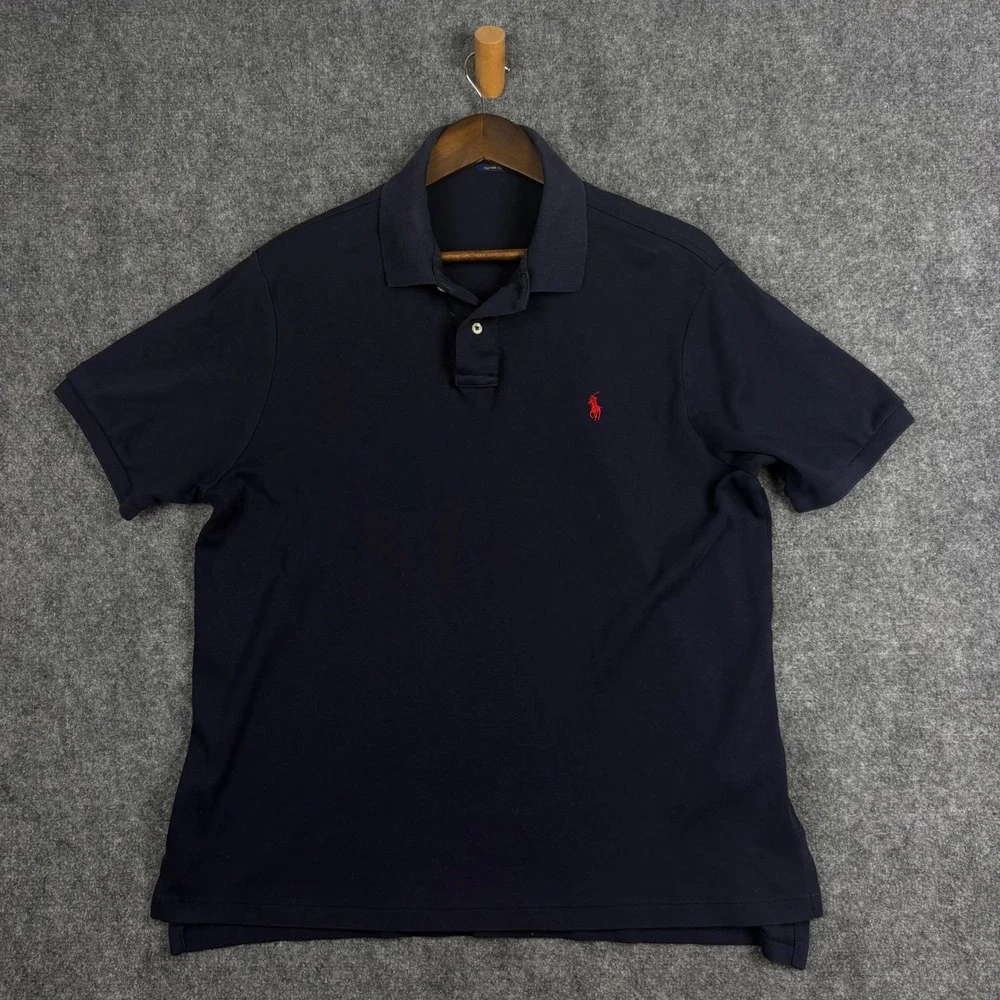 Polo Ralph Lauren Mens XL Custom Fit Short Sleeve Polo Shirt Navy Blue Red Pony